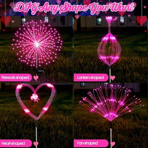 Tujoe 4 Pcs Halloween Solar Lights Outdoor Firework Lights Decor, Pink