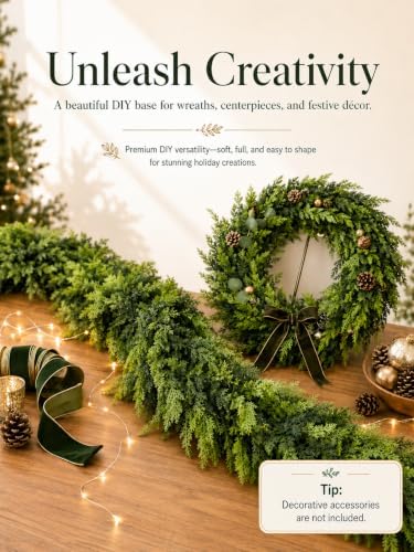 Artificial Christmas Cedar Garland, 6 FT Real Touch Pine Greenery