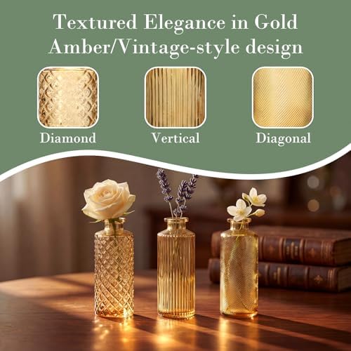 Glass Bud Vases Set of 30, Small Gold Amber Flower Vases Bulk