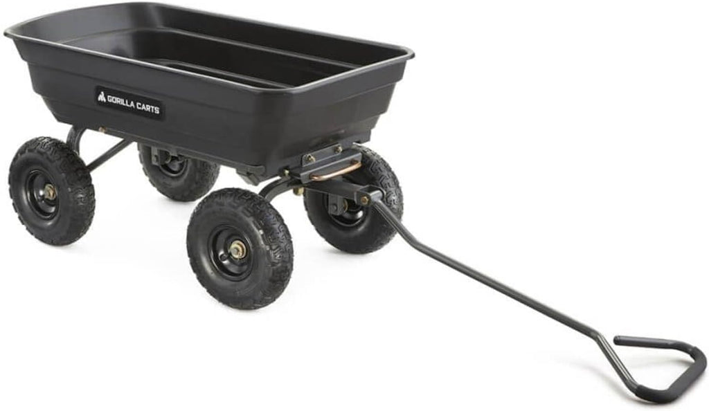 Gorilla Carts Heavy-Duty Poly Garden Dump Cart, 4 Cu Ft, 600 lb Capacity | Pneumatic Tires, Patented quick-release