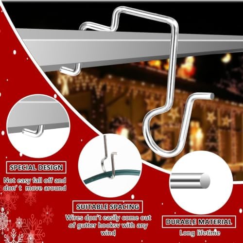 Gutter Clips for Hanging Outdoor Lights, Stainless Steel Light Clips, 50PCS