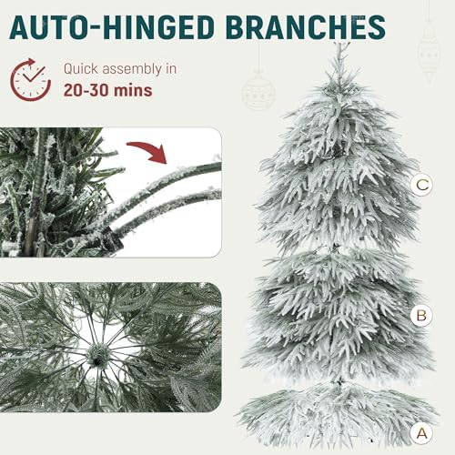 YITAHOME Pre-Lit Flocked Pampas Christmas Tree 6ft