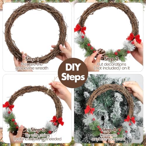 Ruisita 6 Pieces 12 Inch Grapevine Wreaths Vine Branch Wreath Natural Christmas Rattan Wreath Garland Decoration for Christmas Holiday Craft or Wedding Supplies