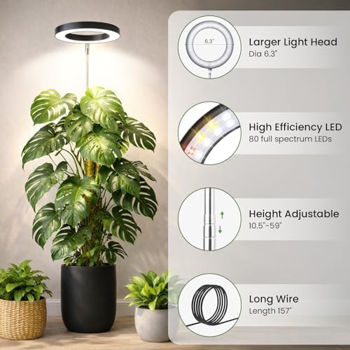 Grow Lights for Indoor Plants, 6.3" Full Spectrum Plant Light with Base