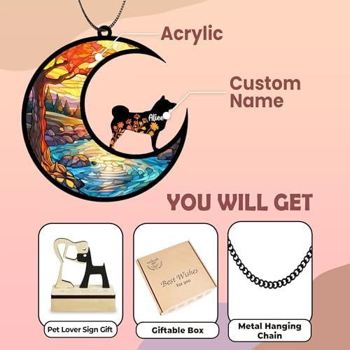 Dog Memorial Suncatcher Personalized Name Breeds Pet Ornament Window Car Hanging Sympathy Gift for Loss of Pet Bereavement Remembrance Gifts for Dog Lovers Outdoor Decor