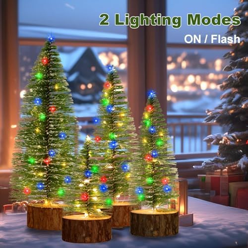 4 PCS Mini Christmas Trees with Lights, 4 Sizes Artificial Christmas Trees