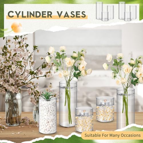 Nuogo 36 Pcs Plastic Cylinder Vases for Centerpieces 4''/6''/8'' Modern