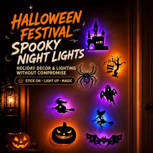 Halloween LED Window Clings, 8 Pack Glowing Silhouette Decorations (8pcs)