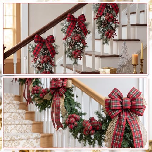 Daifunli 8 Pcs Buffalo Plaid Christmas Ball Tree Picks 7.87 Inch Xmas Picks