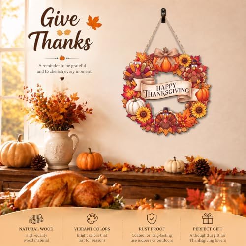 Thanksgiving decorations For Home Turkey Wreath Door Happy Decor Wood Sign