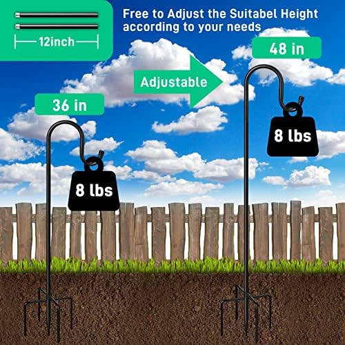 5-Prong Shepherd Hooks for Outdoor 2 Pack Heavy Duty Iron Garden Hooks for Hanging Plants, Bird Feeders, Lanterns, Solar Lights, and Wedding Decor – Rust-Resistant, Adjustable, Easy to Install 48 Inch