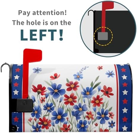 Memorial 4th of July American Large Mailbox Covers Magnetic Oversized 25x21 Inch Patriotic Wildflowers Mail Box Wraps Spring Summer Floral Post Letter Box Cover for Holiday Home Gadern Yard Decor