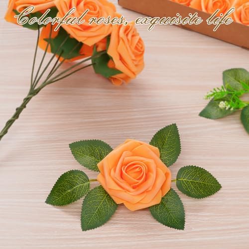 BLEUM CADE 16Pcs Artificial Flowers Fake Foam Roses with Stems for Wedding