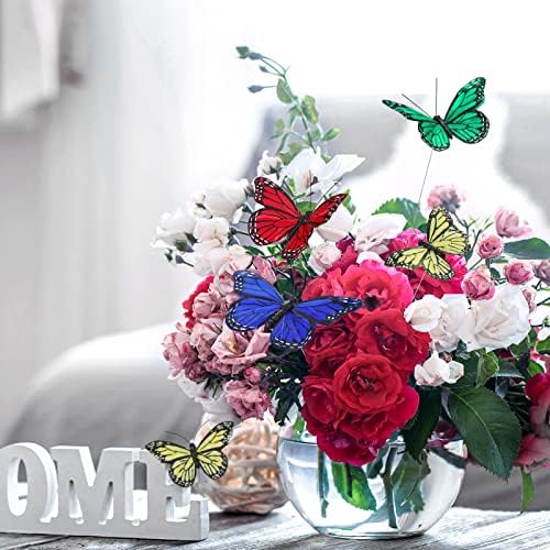 Giegxin 24 Pcs Monarch Butterfly Picks Artificial with Wire,Bright Colors
