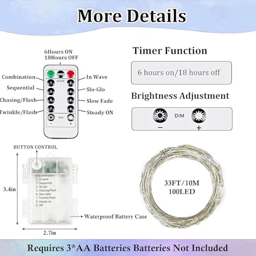 2 Pack Fairy Lights Battery Operated Twinkle Lights with Remote Cool White