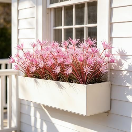 12Pcs Artificial Grass Plant, 16.5" Fake Tall Grass Pink White Flower