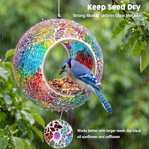 VCUTEKA Bird Feeder Mosaic Fly Through Hanging Birdfeeders for Garden Decor