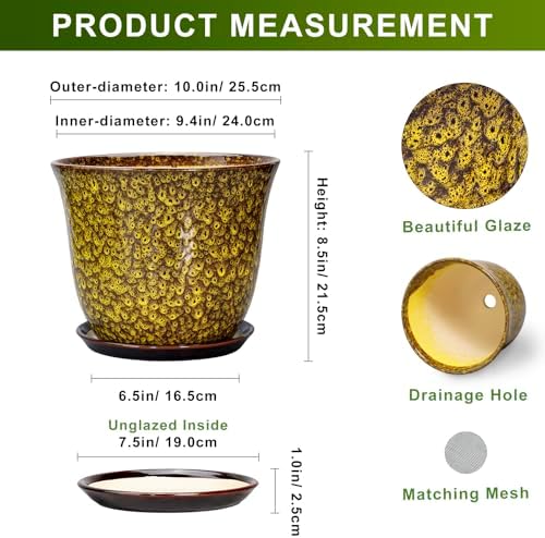 Ceramic Pots for Plants, 10 Inch Plant Pot for Indoor, Yellow