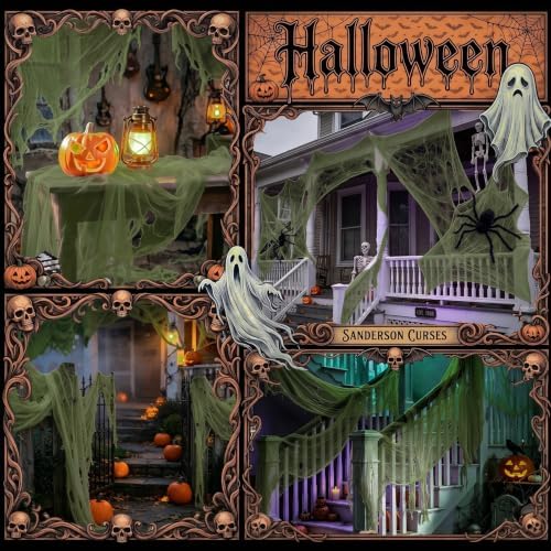 Halloween Creepy Cloth Giant (80 x 400 in.) Scary Gauze Cloth Spooky Halloween Decorations Party Supplies Decor Outdoor Yard Home Wall Haunted House Doorways Patio Garden Green