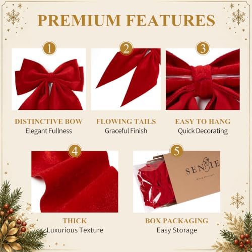 Large Christmas Bows, Velvet Bows for Xmas Tree Topper Garland Wreath Decor