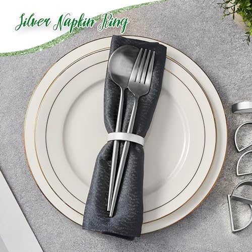 APTWOW Silver Napkin Rings Set of 12, Thanksgiving Christmas Table Decor