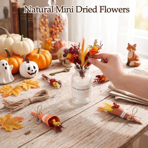 30 Set Mini Dried Flower Bouquet for Craft with Stem, Fall