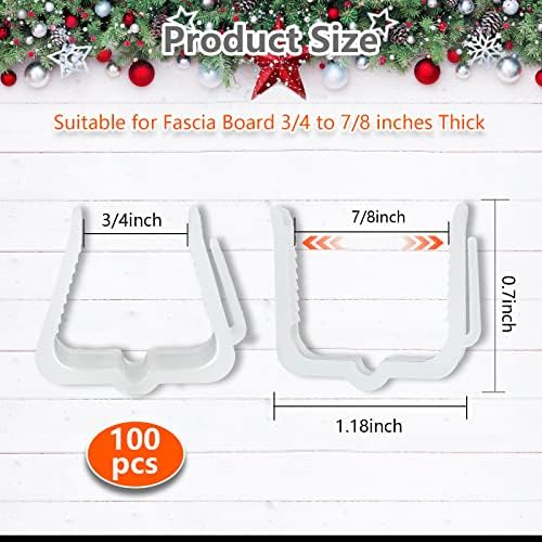 100 Pcs Christmas Light Clips Outdoor 3/4'' - 7/8" for Roof Gutters