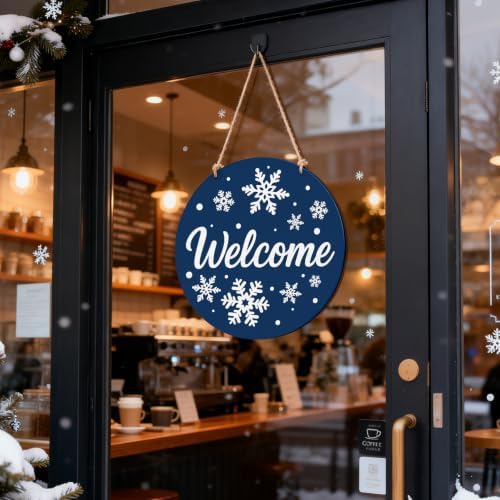 Winter Welcome Door Sign for Front Door,Wooden Snowflake Home Decor