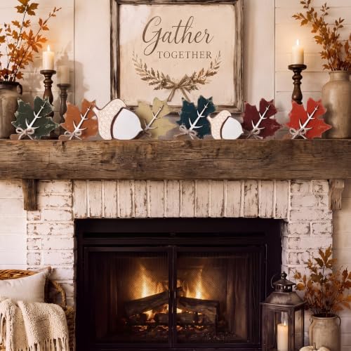 Novabright 8 Pcs Wood Fall Leaves Acorn Decorations Rustic Wood Fall Decor