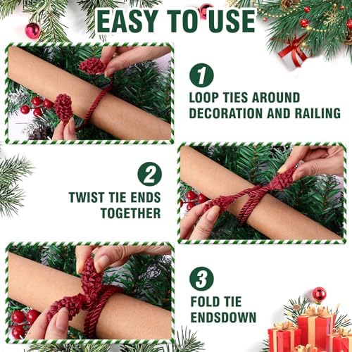 Celltestria 12pcs 20 Inches Christmas Garland Ties (Burgundy)