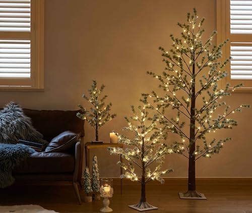 Hairui Christmas Tabletop Pine Tree Lights 60 LED 18IN Battery or USB Oprerated with Timer, Lighted Pine Tree for Home Winter Holiday Decor Indoor Use