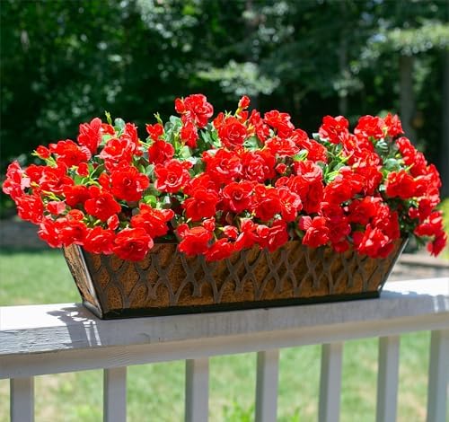 Ivydale Artificial Faux Red Flowers Plants for Outdoor Outside Spring Decor, Fake Silk Camellia UV Resistant Look Real for Planter Porch Patio Balcony Garden Table Indoor, 3 Large Bundles