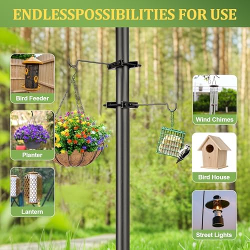 Bird Feeder Hanger Hook for 0.9-2.7" Pole, Iron Clamp-On Deck Hook for Railing Pole, Outdoor Hanging Bracket for Plant, Tree Branch Hooks for Bird House Holder (1 Pack)