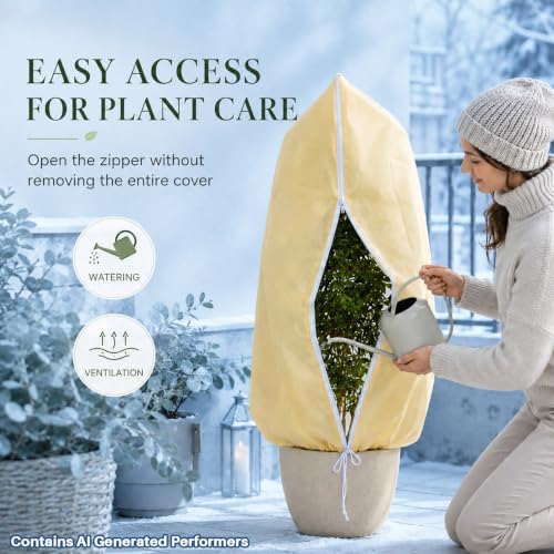 Sukh Plant Covers Freeze Protection - 2 Pack Plant Covers for Winter, Beige