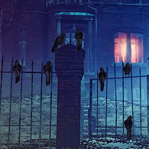 ATDAWN 12 Pack Halloween Black Feathered Crows, Realistic Looking Halloween Birds Decoration