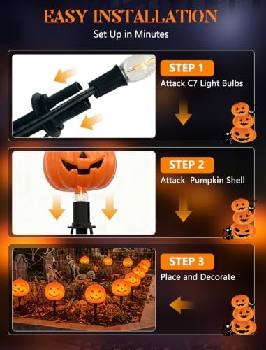 4 Pumpkin Pathway Marker Lights Outdoor, 7Ft Halloween Decoration Stake