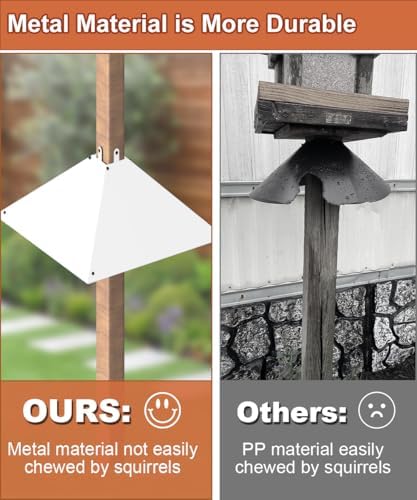 Metal Squirrel Baffle for 4x4 Post, Outside Wooden Pole Mount Squirrel Guards for Bird Feeders, 17 Inch Squirrels Deterrents Stopper to Deter Racoons, White, 1pcs, (Patented No.: D1069260)