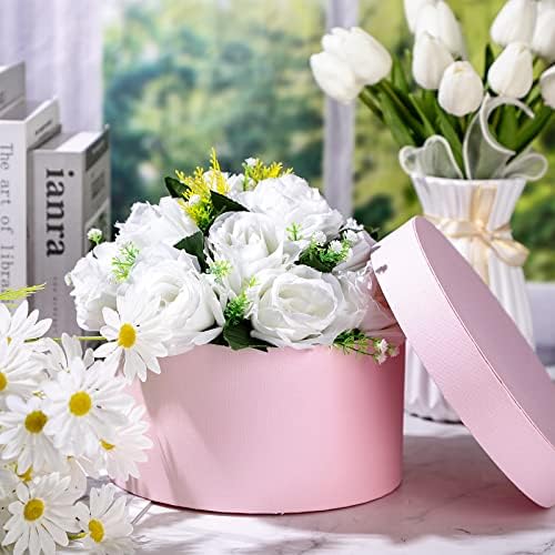 Nuenen Round Gift Boxes with Lids Floral Foam Set for Arrangements, Pink