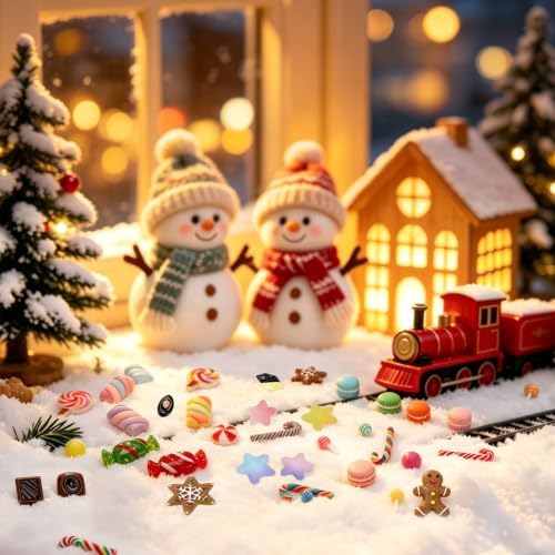 JUNEBRUSHS 120 Pcs Christmas Mini Candy Canes Resin Ornaments