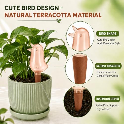 4 Pack Self Watering Spikes for Indoor Plants, Plant Watering Devices with Bird Shape, Automatic Irrigation Spikes for Potted Plants, Vacation Plant Waterer System (Red)