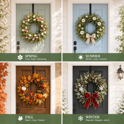 Slim Over The Door Wreath Hanger for Front Door, 12" Black 1 Pack