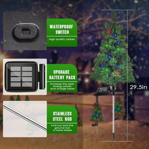 8PCS Solar Christmas Tree Garden Stake Lights Waterproof Christmas Decorations Tree Lights Outdoor Xmas Tree Light Christmas décor Pathway Lights Patio Yard（8PCS）