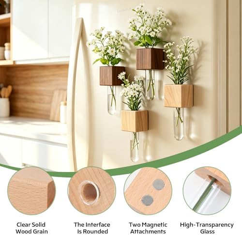 2PCS 3D Mini Vase Magnets for Fridge with Glass for Home Office