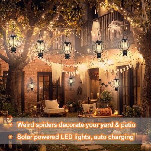 20 Inch Halloween Spider Solar Outdoor Lanterns, Metal Waterproof Hanging LED Lights for Outside Yard Garden Patio Pathway Tree.