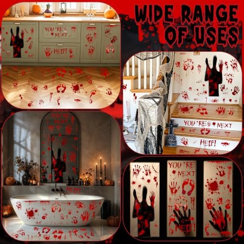 67PCS Bloody Halloween Decor, Handprint Halloween Window Clings for Home