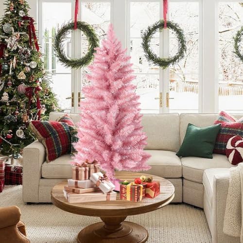 4ft Artificial Christmas Tree, Mini Xmas Pine Tree with 4-Leg Stable Plastic Base, Small Tabletop Christmas Tree for Home Office Holiday Party Indoor Decoration
