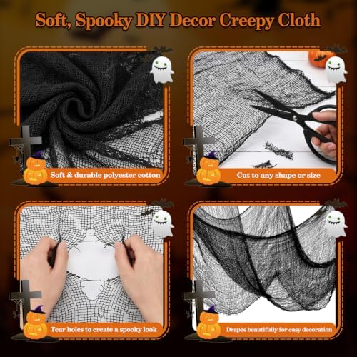 ZeeDix Halloween Black Creepy Cloth 80 × 200 Inch Giant Spooky Cheesecloth Halloween Decoration Scary Gauze Cloth for Party Supplies Haunted Houses Outdoor Yard Home Wall Doorways Decor