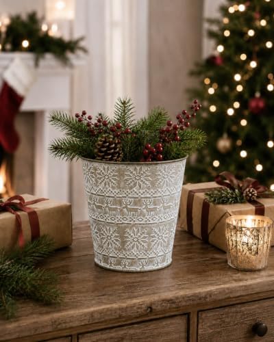 Gold Christmas Metal Buckets, 4 Pack Galvanized Planter Pots Holiday Decor