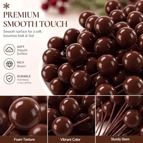Thiccywoov 12 Pack Artificial Brown Berry Cluster Picks for Christmas Tree