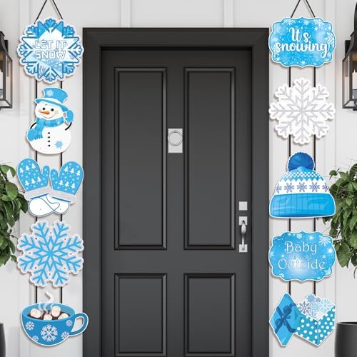 CroBlissful 2 Sets 10 Pcs Christmas Welcome Winter Porch Sign, Blue